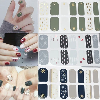 

7 Sheets 14Tips Full Nail Art Polish Stickers Kit Shiny Sequins Sticker Christmas Self-Ashesive False Nail Designs Manicure Set