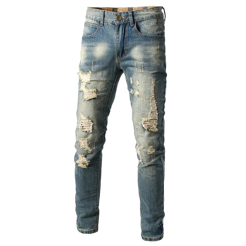 

2020 New Men Vintage Ripped Jeans Classic Summer Male Slim Fit Straight Stretch Brand Denim Pants Casual Overalls Trousers