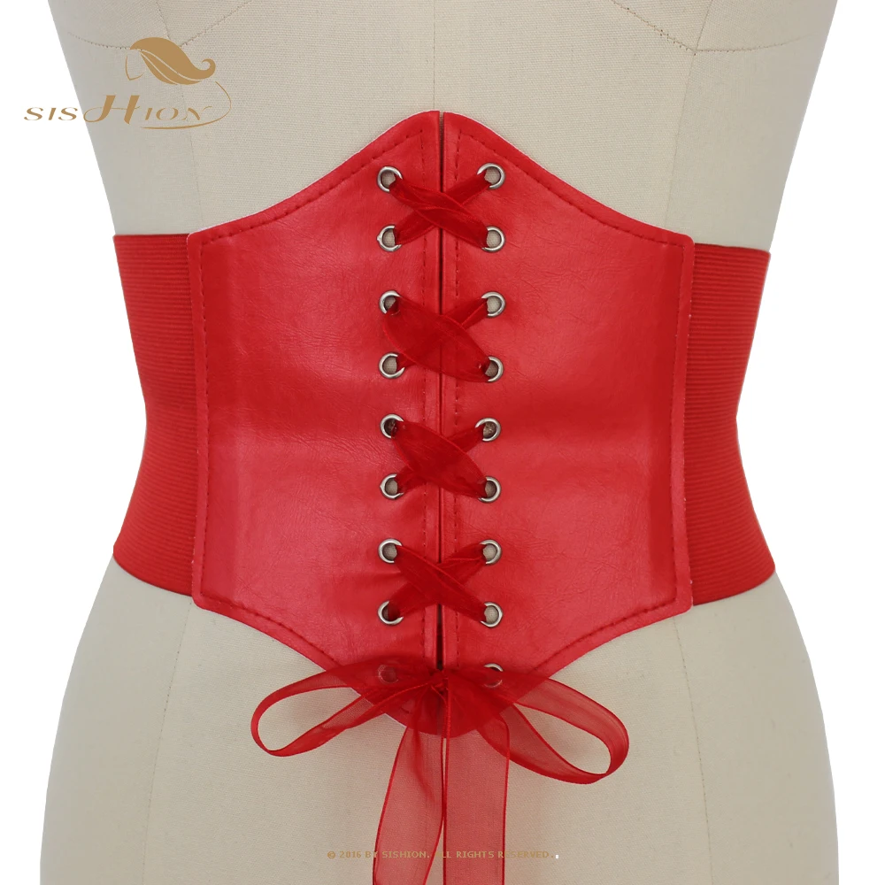 

SISHION Summer Women Red Wide Waist Trainer Belt VD2631 New Design Solid Ribbon Lace Up Corset Belt