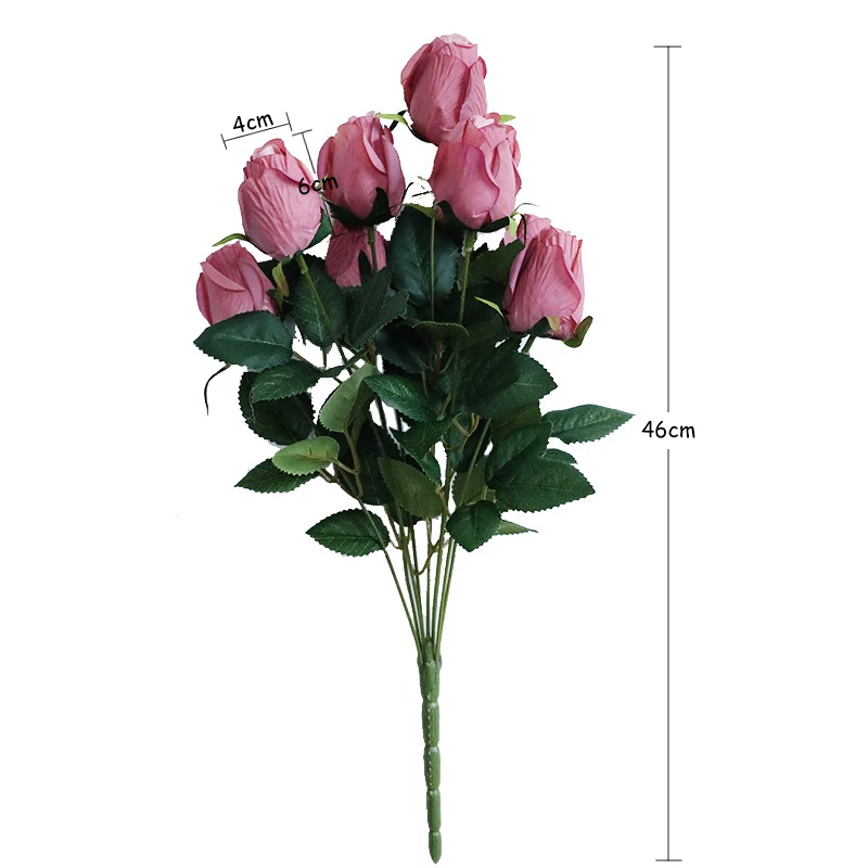 JAROWN Artificial Flower 9 Head Rose Bouquet Continental Retro Fake Flower Wedding Home Decoration Bouquet Rose Bud Flores (21)