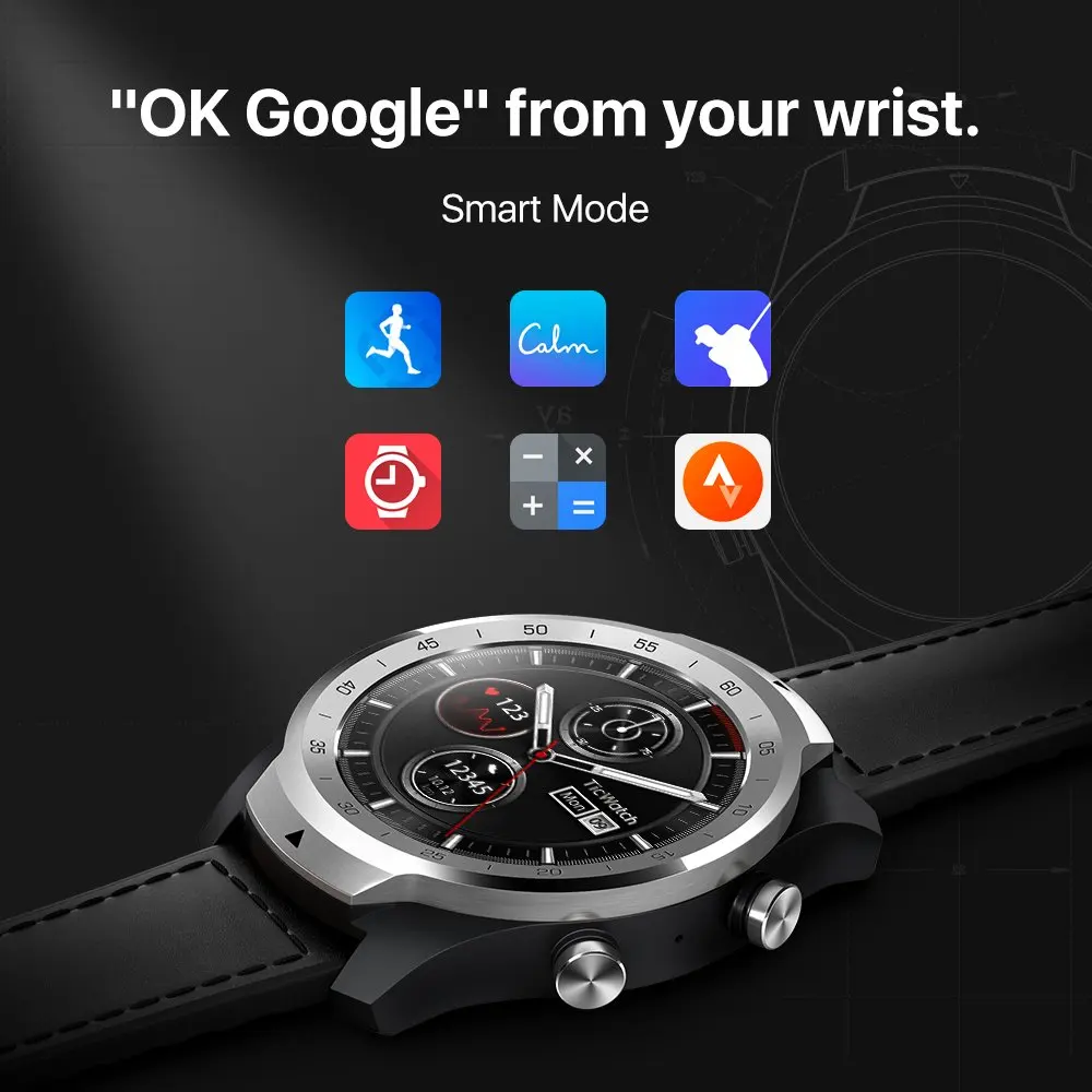 US $79.99 TicWatch Pro 512M Refurbished Mens Watch Wear OS by Google for iOS Android NFC Payment Built in GPS Waterproof Bluetooth