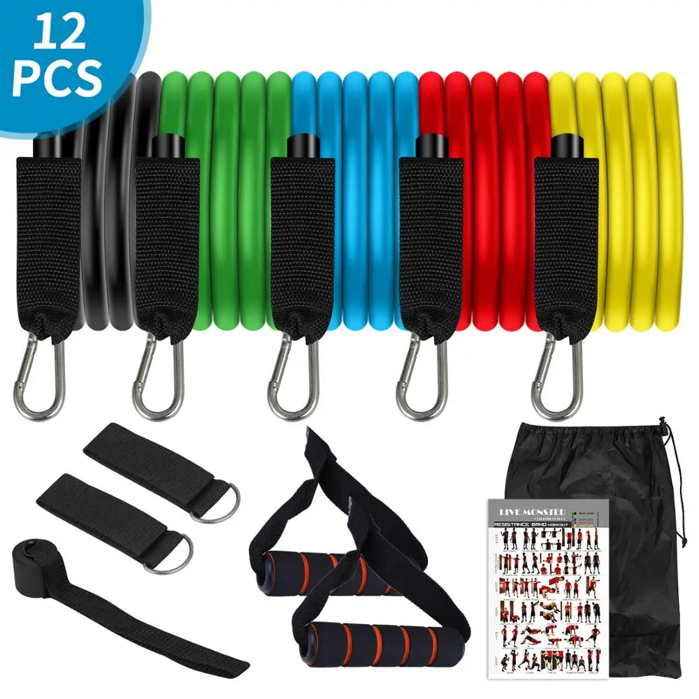 11Pcs TPE Latex Resistance Bands Crossfit Training Exercise Fitness Elast Rope , Rubber Expander Elastic Bands Fitness Resist