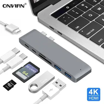 Onvian-Adaptador USB C Hub USB 3,1 tipo C a HDMI 4K Thunderbolt 3 USB 3,0 lector de tarjetas TF SD USB C PD para MacBook Pro Air