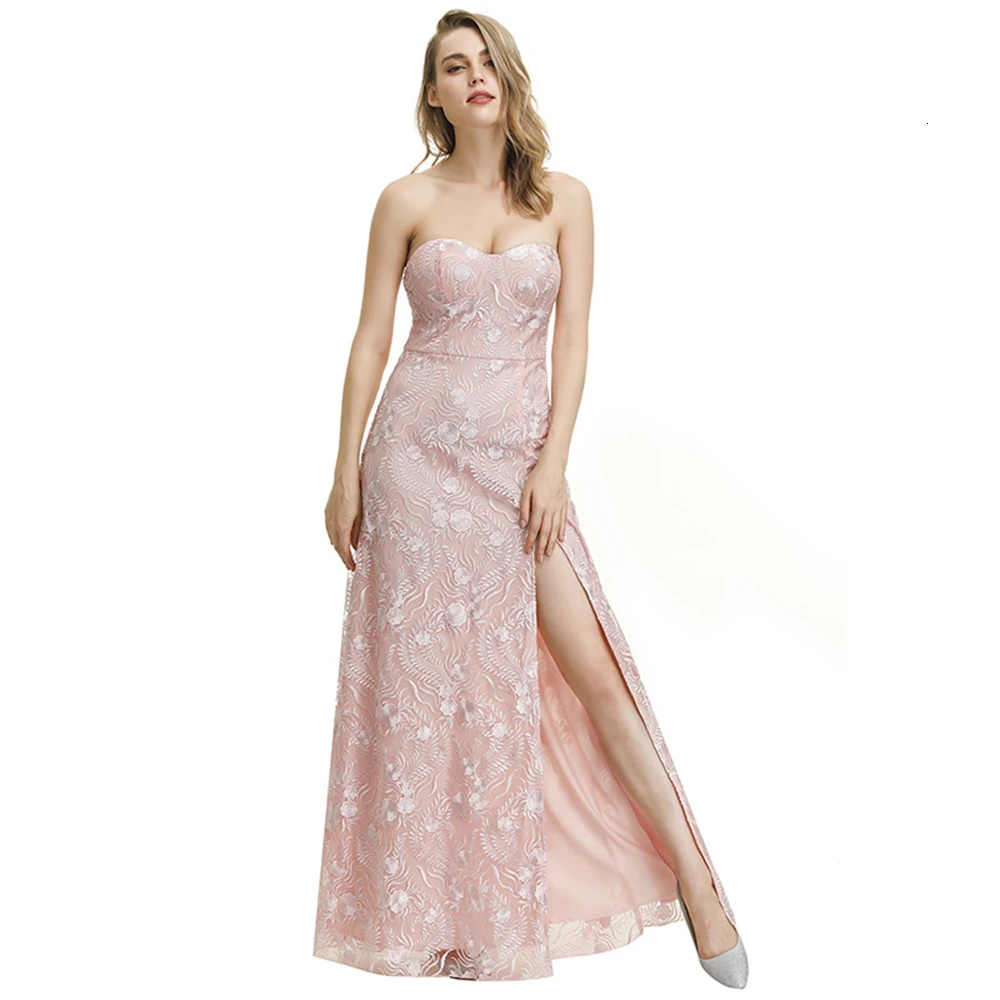 

Women's elegant pink robes sexy pajamas curved high split top coat plus size wedding party dress +L