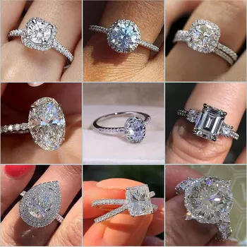 

Big Starry Sparkling CZ Engagement Statement Wedding Rings for Women Promise Dazzling Fashion Jewelry Band Anel