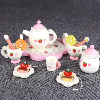 

Girl Wooden Mini Fruit Slice Cup Tray Kitchen Spoon Tea Set Toy Bowl Pretend Play With Box Gift Kids