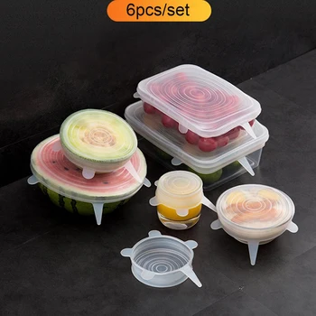 

6Pcs/Set High Quality Food Silicone Cover Silicone Lids For Cookware Bowl Pot Reusable Stretch Lids Universal Kitchen Tools