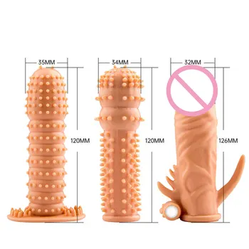 No Vibrator 21cm Big Enlargement Penis Extender Sleeve Reuseable Condom Delay Ejaculation Sex Toys For Man Goods Erotic Sex Shop 3