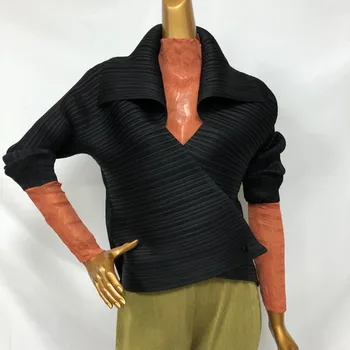 

LANMREM 2020 Spring Summer Solid Color Lapel Long Sleeve Pleated Coat Women Casual Popular Pullover Tosp Tide PD870