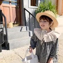 Клетчатое платье в Корейском стиле для девочек весенние модные платья для девочек 1-7 лет, PP947