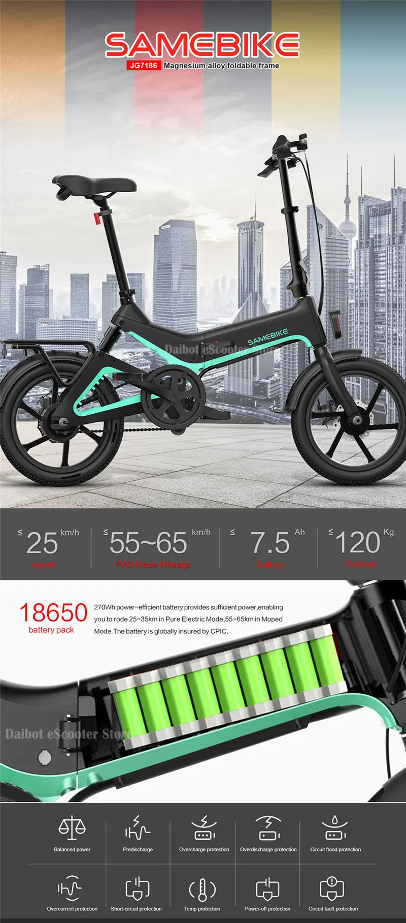 SAMEBIKE JG7186 умный электрический велосипед, 2 колеса, электрические велосипеды, складной электрический скутер для взрослых 36 В 7.5AH 25 км/ч