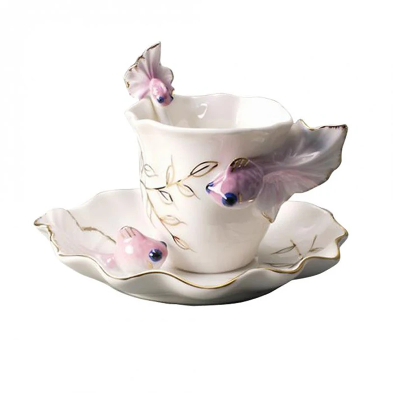 Creative Tea Cups Delicate Coffee Sets Goldfish Coffee Cups Suit Ceramic Francs Coloured Drawing Or Pattern Nice Fashion Gift - Цвет: Purple