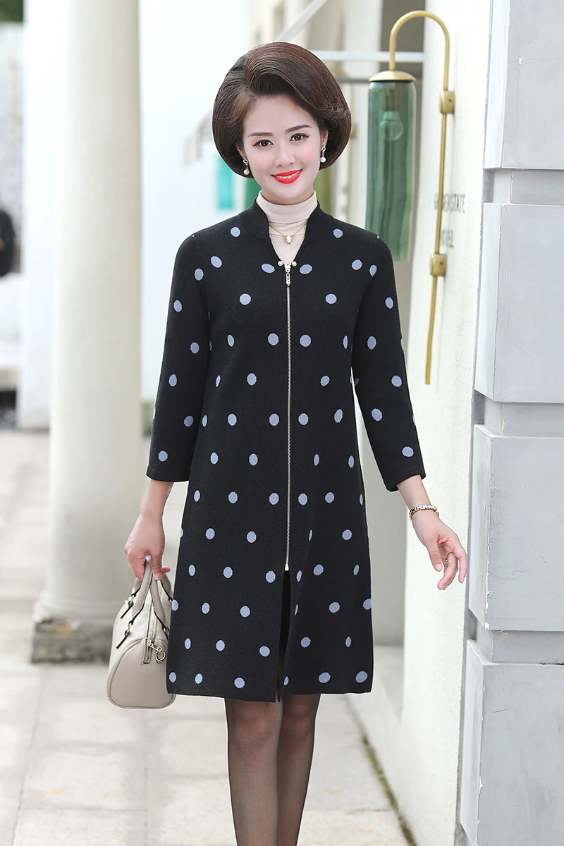 XJXKS длинный кардиган Женское пальто теплая шерсть молния среднего возраста женская осенняя и зимняя одежда негабаритный свитер длинное пальто