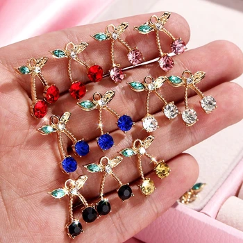 

JUST FEEL 10Pcs/set Personality Multicolor Crystal Cherry Metal Pendant Accessories Earring Necklace DIY Jewelry Gift Wholesale