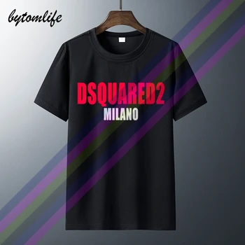 

DSQ2 Milano Logo T Shirt Summer Print Black T Shirt Clothes Popular Shirt Cotton Tees Amazing Short Sleeve Unique Men Tops