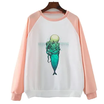 

Fighting Whale Vs Kraken Long Sleeve Print Women Hoody Casual Women Sweatshirts O-Neck Hoodies Women Coats