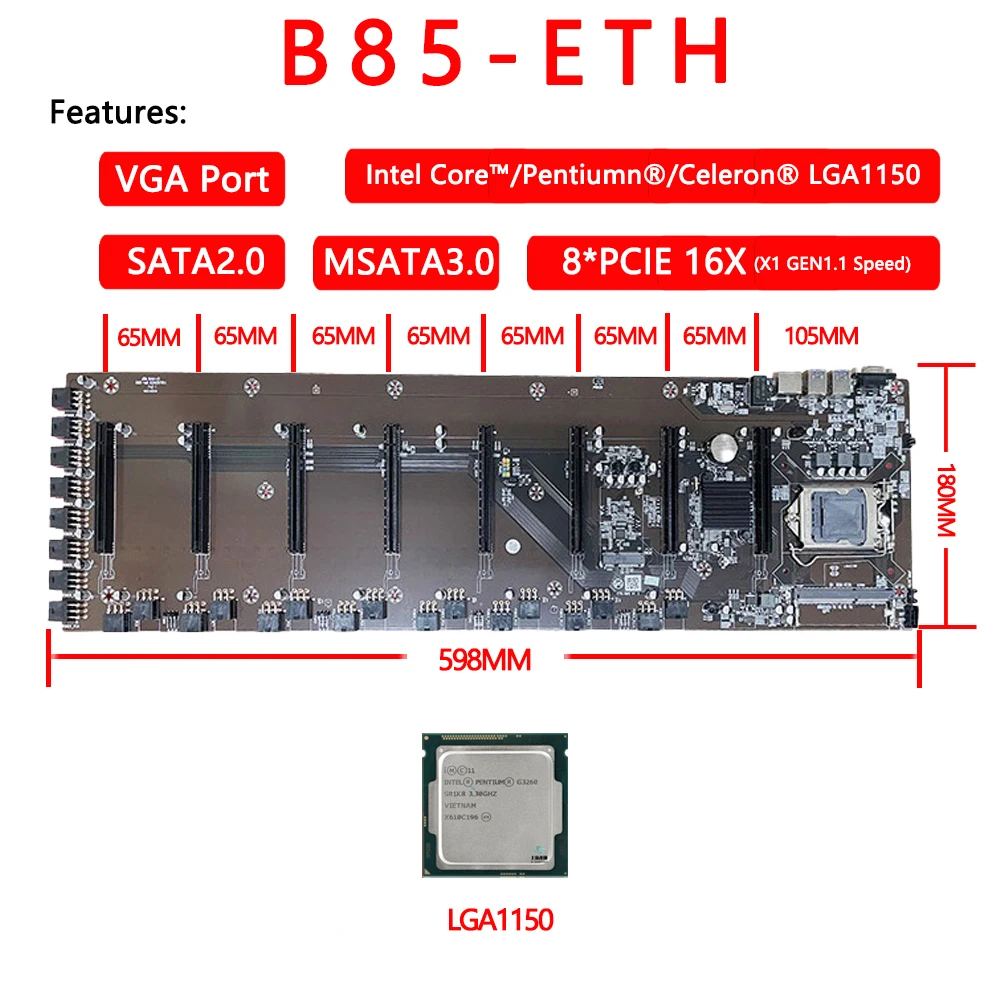 

Совершенно новая материнская плата B85 для майнинга 8 pcie 16X, слот для видеокарты 8Гб, материнская плата, память для ЦП LGA 1155 Eth Zec и др. майнинга