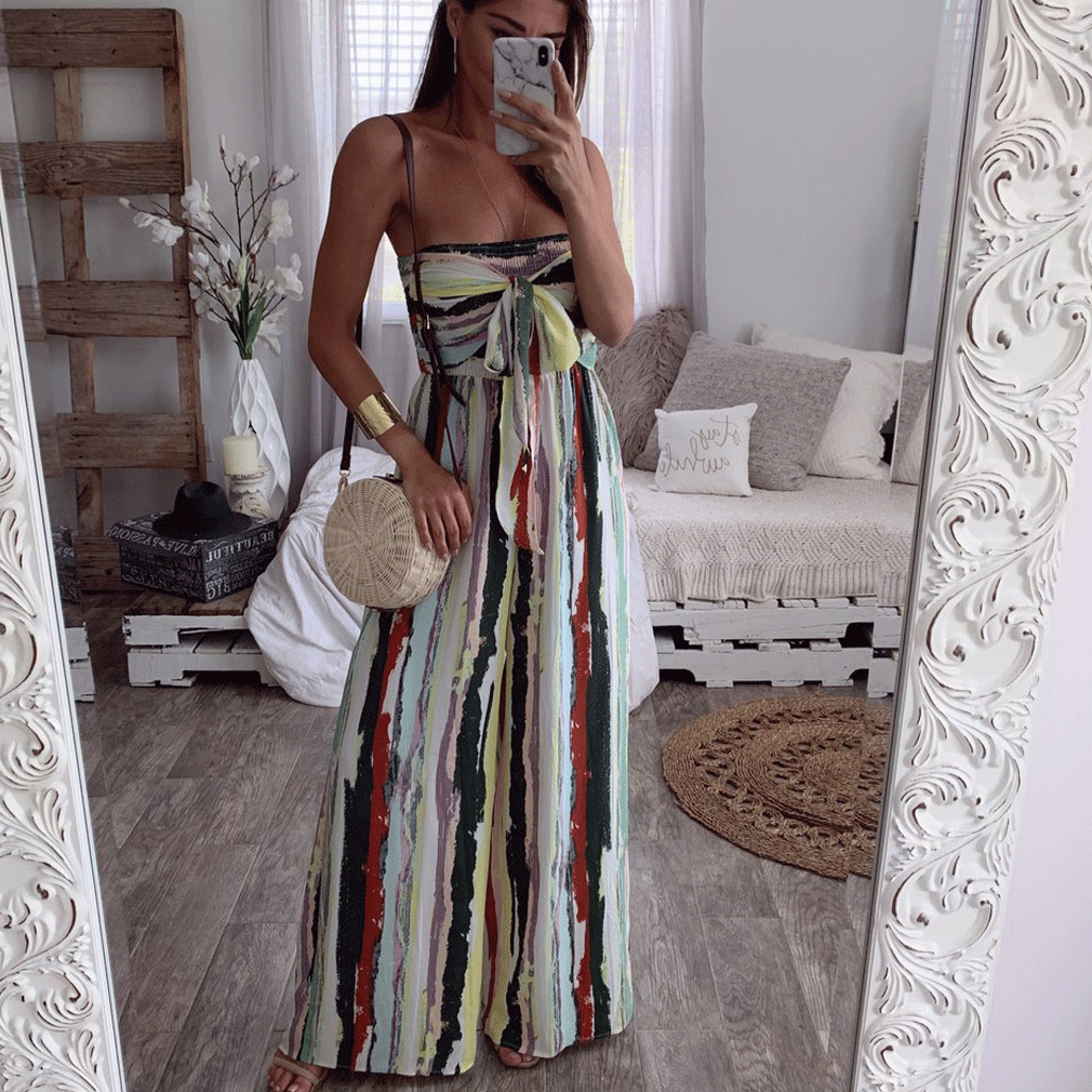 Летний комбинезон женский Playsuit комбинезон без бретелек вечерние костюмы, женские комбинезоны длинные широкие брюки