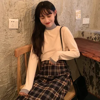 

4 colors 2020 spring autumn womens tops cropped solid color long sleeve turtleneck t shirts womens tee shirt femme (C2072)