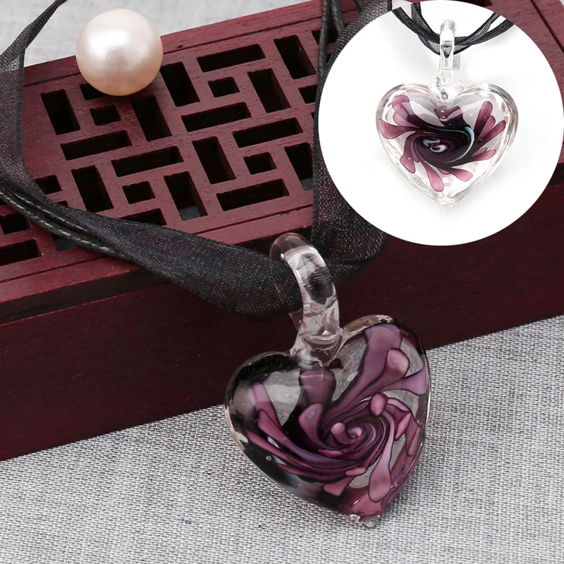Lot De 5 Pendentifs MURANO En Verre Authentique - Feuille Avec Cordon Ruban - Neuf Sans Emballage