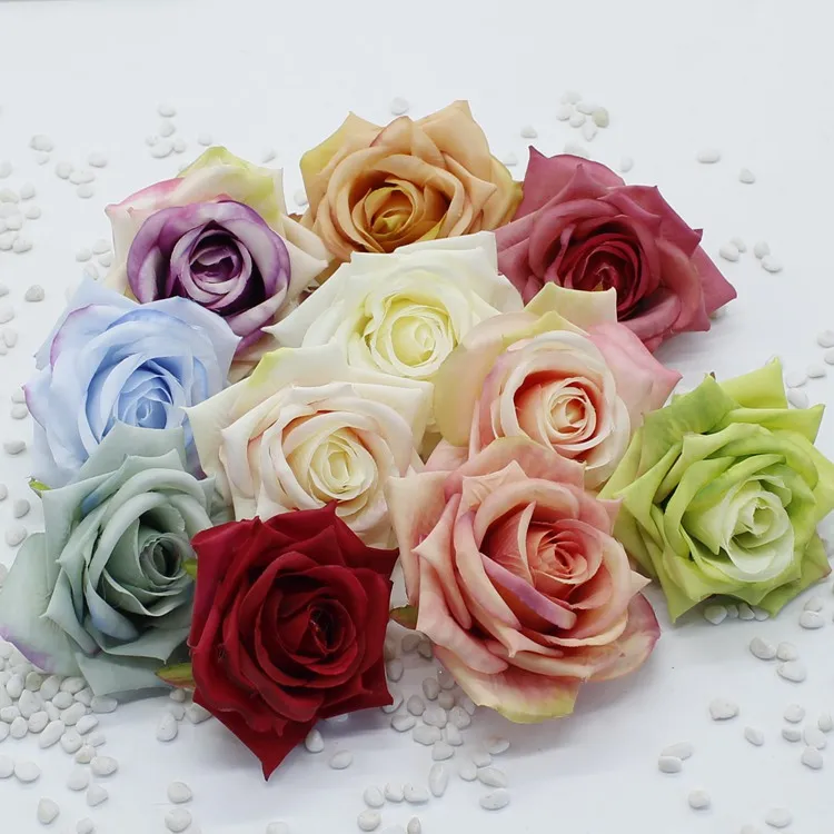 9 см шелковые розы Искусственные цветы «сделай сам» Свадебное Украшение Гирлянда Венок цветок стена белый красный розовый персик синий зеленый фиолетовый