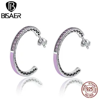 

BISAER 925 Sterling Silver Radiant Heart Color Enamel Clear CZ Stud Earrings for Women Dubai Fashion Earrings Jewelry Brincos