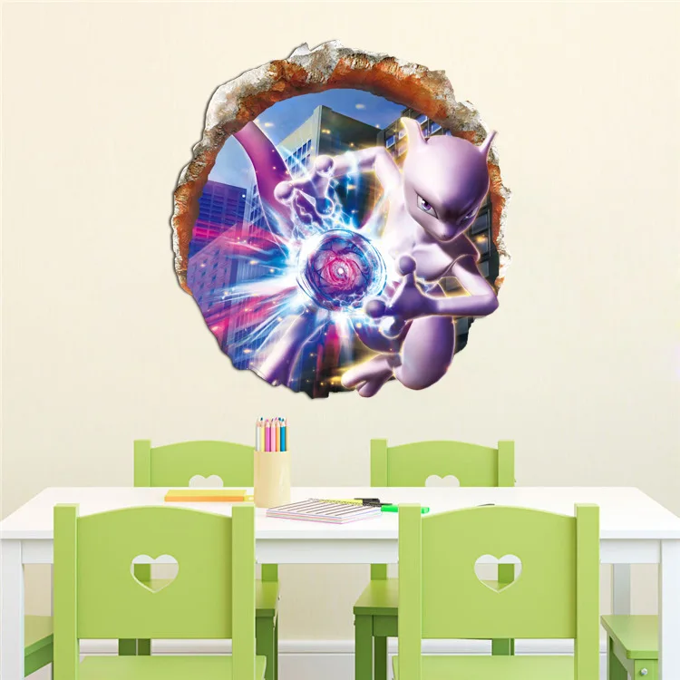 Pokemon Mewtwo 3d Breakthrough Wall Sticker Decal Girl Bedroom Decor Mural Poster Removable B438 Wall Stickers Aliexpress - pikachu still decal roblox