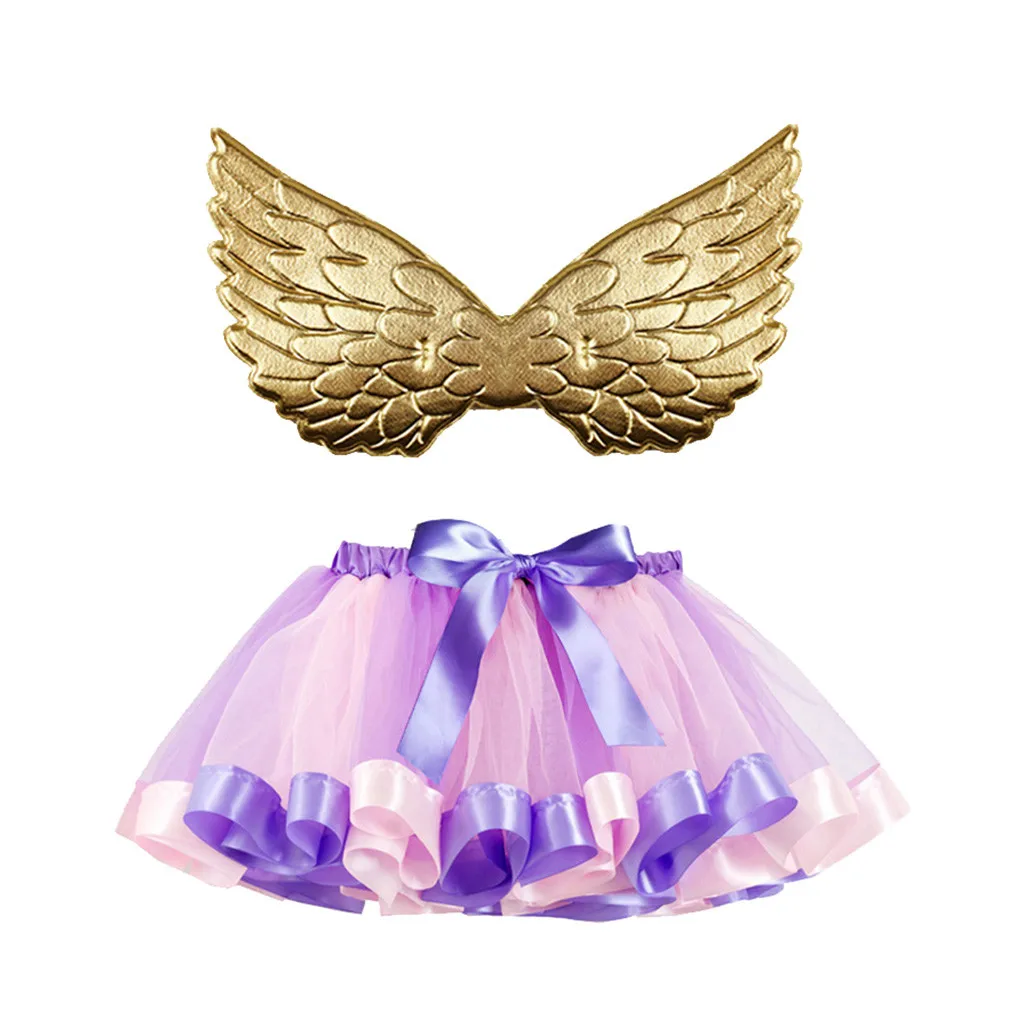 Радужные юбки-пачки для маленьких девочек, детские юбки-пачки вечерние танцевальные балетные костюмы для малышей Комплект с юбкой и крыльями - Цвет: Purple