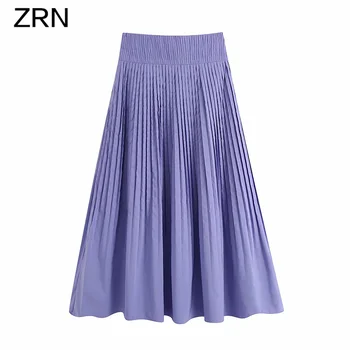 

ZRN Retro women's fashion purple high-waisted skirts. 2020 autumn mid - long style slimming A - line pleated skirt