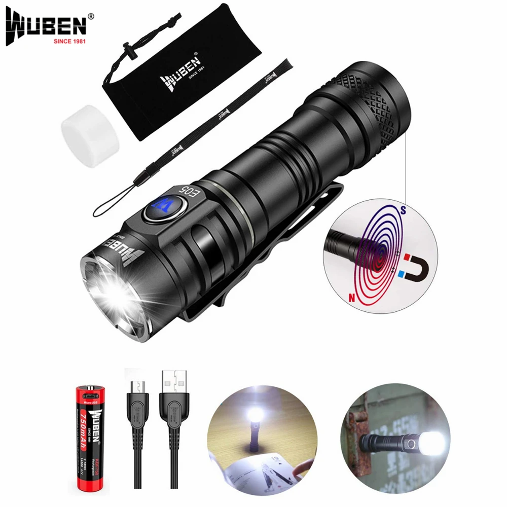Wuben E05 микро USB аккумуляторная батарея 14500 EDC фонарик Мини Кемпинг Cree LED брелок