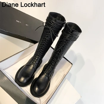 

Brand Dr Motocycle Warm Knee High Boots Women Martin Boots Adult lacing Shoes Female Dokter Fashion Woman knight Long Boots