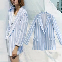 

Maxdutti Blazer Feminino England High Street Vintage Striped Casual Women Mujer Blazers And Jackets Top