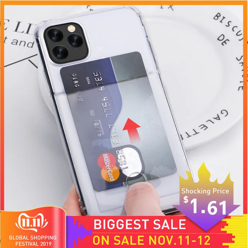 

Heavy Protection Case For iPhone 11 Pro X XR XS Max 6 6S 7 8 Plus Clear Card Slot Soft Cover For Huawei Mate 20 Pro P20 P30 Lite