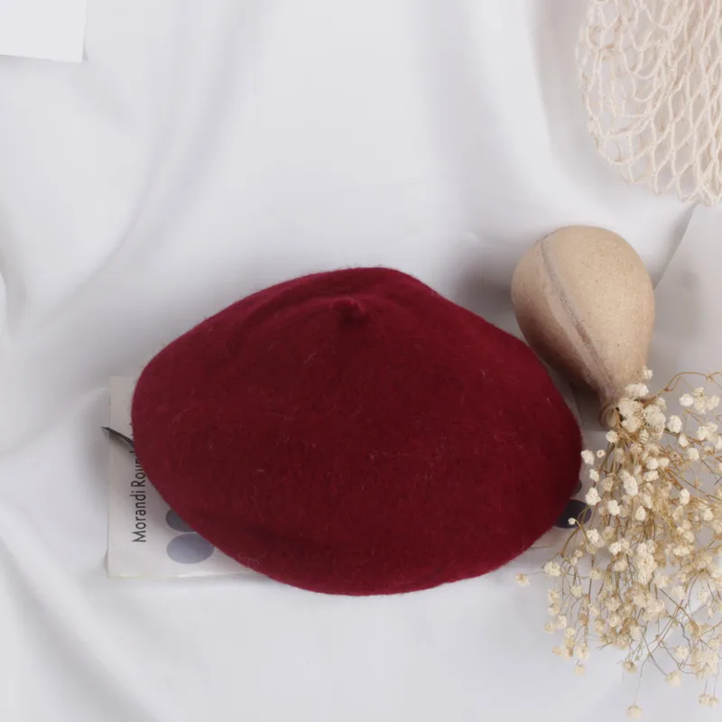 Модная осенне-зимняя детская шапка для девочки, шапки, однотонные повседневные милые шапки для новорожденных на открытом воздухе - Цвет: wine red