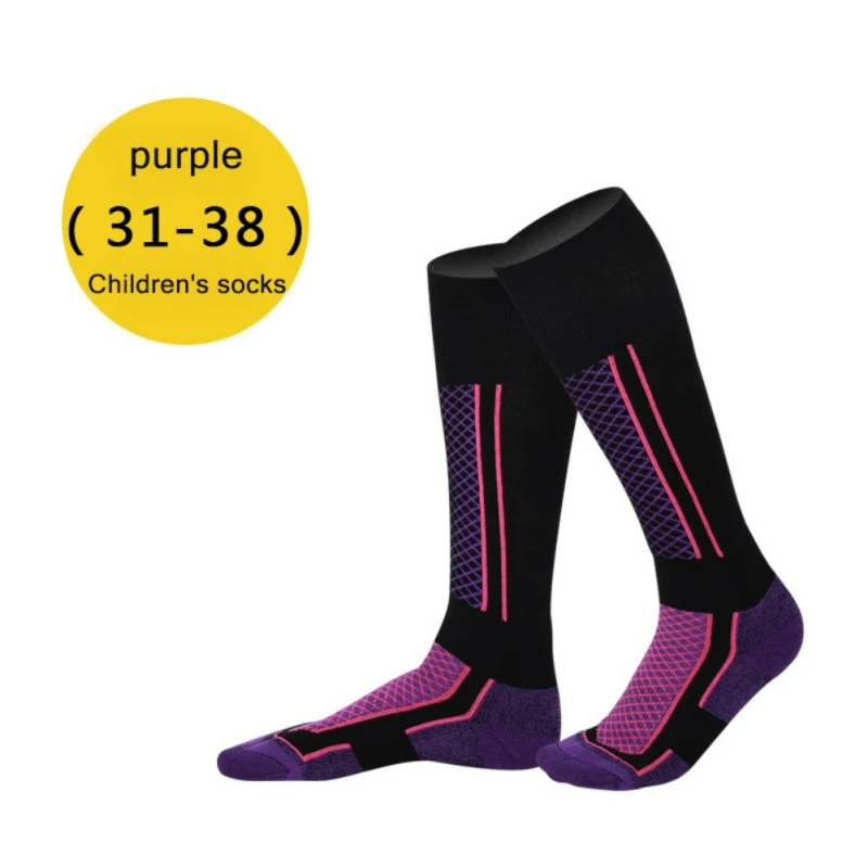 Kids Winter Thermal Ski Socks Thicken Cotton Warm Socks Snowboarding Cycling Skiing Hiking Stocking Socks Children Leg Warmer - Цвет: Фиолетовый