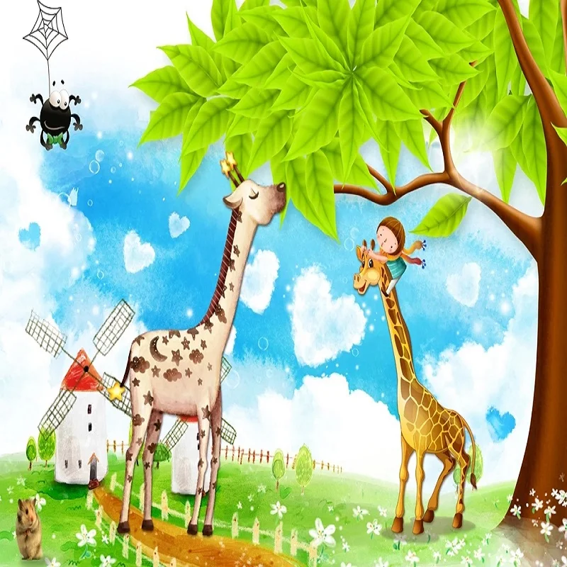 Kustom Besar Mural 3d Wallpaper Kartun Peternakan Hewan Jerapah Tree Anak Kamar Tidur Mural Tv Kembali Dinding Dekorasi Deep 5d Timbul Wallpaper Aliexpress