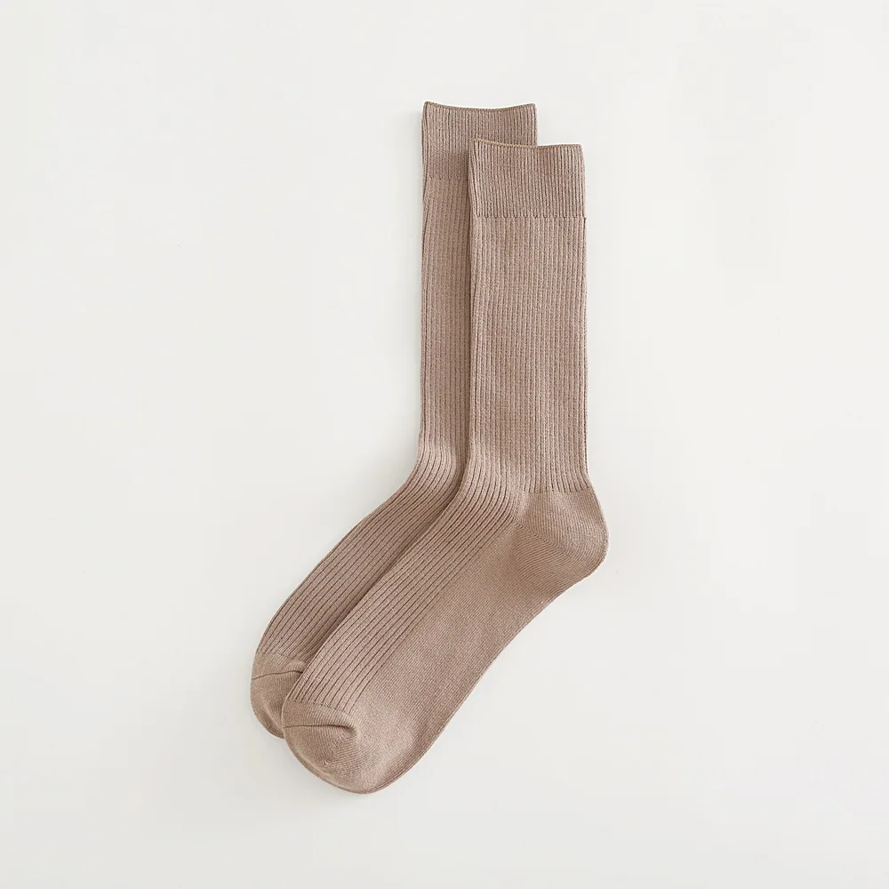 khaki Модные однотонные мужские дышащие хлопковые носки повседневные деловые носки до середины икры спортивные носки для бега чесаные хлопковые футбольные носки - Цвет: khaki