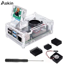 Aokin для Raspberry Pi 4 B чехол с поддержкой установки камеры с радиаторами+ чехол для камеры+ охлаждающий вентилятор+ акриловый чехол