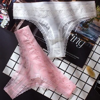 

Sexy Transparent Embroidered Jacquard Yarn Low Waist Seamless Lace Panties Women's Briefs Thong Panty Briefs Low-Rise Floral