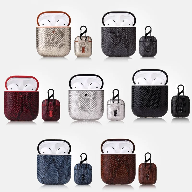 VETOMEET роскошные змеиной кожи Bluetooth беспроводной Чехол для наушников для Apple Airpods зарядное устройство крышка Крюк дизайн ультра тонкий