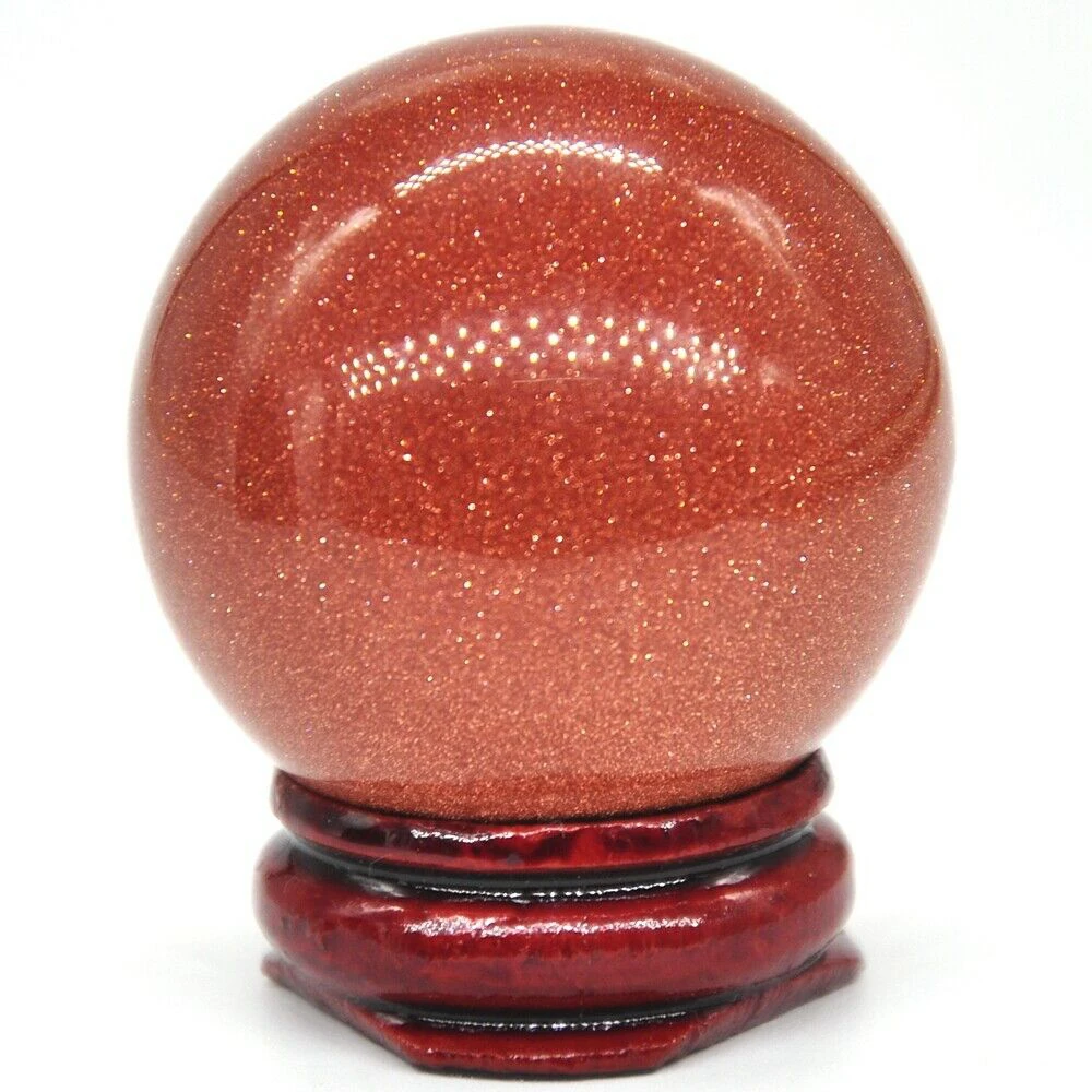 40mm Red Goldstone Sand Crystal Shpere Healing Reiki Gemstone Massage Ball Decoration With Stand