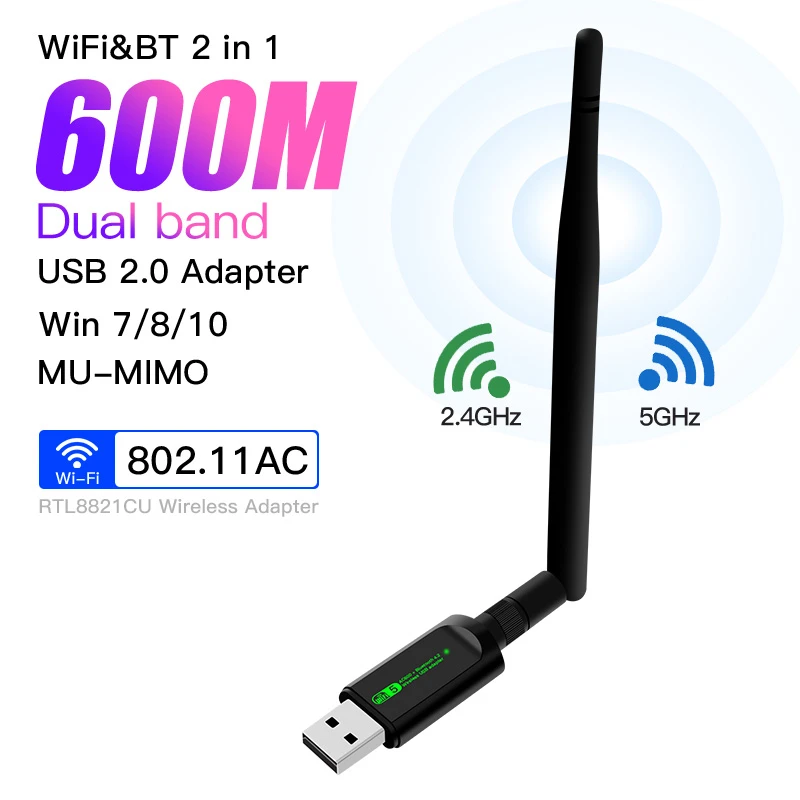 Usb Wifi Bluetooth Adapter 600mbps Dual Band 2 4 5ghz Wireless External Receiver Usb Mini Wifi Dongle Network Card For Pc Laptop Network Cards Aliexpress