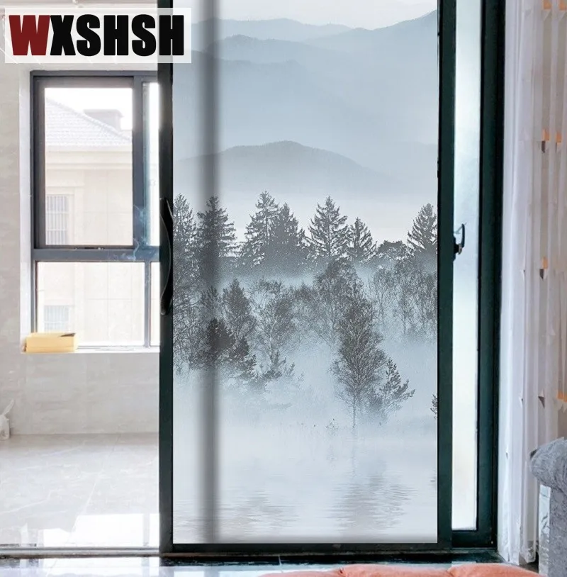 Custom Size Window Film Static Cling Chinese Ink Painting Style