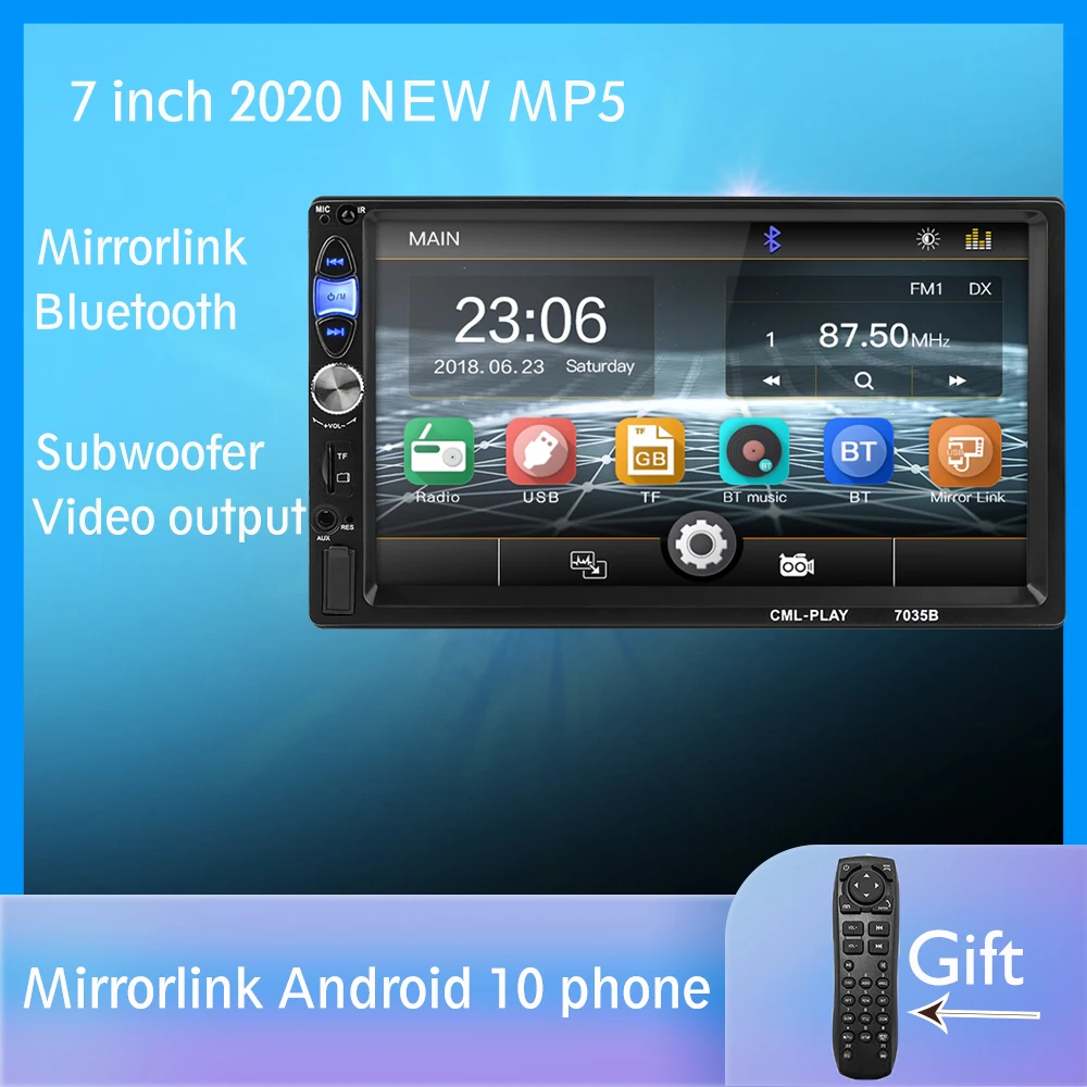  Espejo enlace Android 90 radio de coche 2din reproductor MP5 subwoofer Bluetooth manos libres FM US