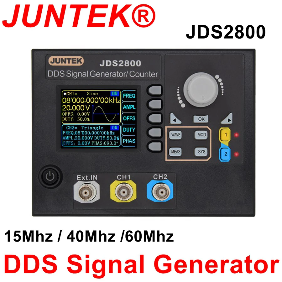 

JUNTEK JDS2800 15M 15MHz Signal Generator DDS Digital Control Function Dual Channel Frequency Meter Arbitrary Waveform Newest