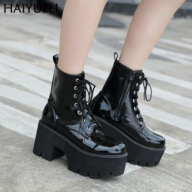 

Autumn Women Shoes Black Punk Platform Rock Boots Fashion Motorcycle Boots Women Ankle Boots Ladies High Heels Boots