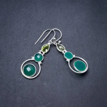 価格 ナチュラルクリソプレーズとペリドット手作りユニークな925スターリングシルバーイヤリング1.75