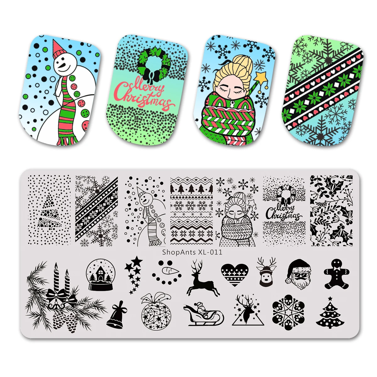 SHOPANTS 6*12 Christmas Nail Stamping Template New Year Rectangle Nail Art Stamping Plate