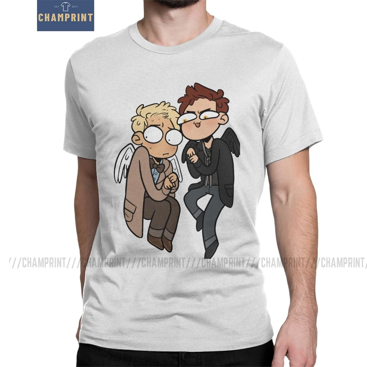 Мужская хлопковая футболка бойфренда Good Omens с коротким рукавом | одежда