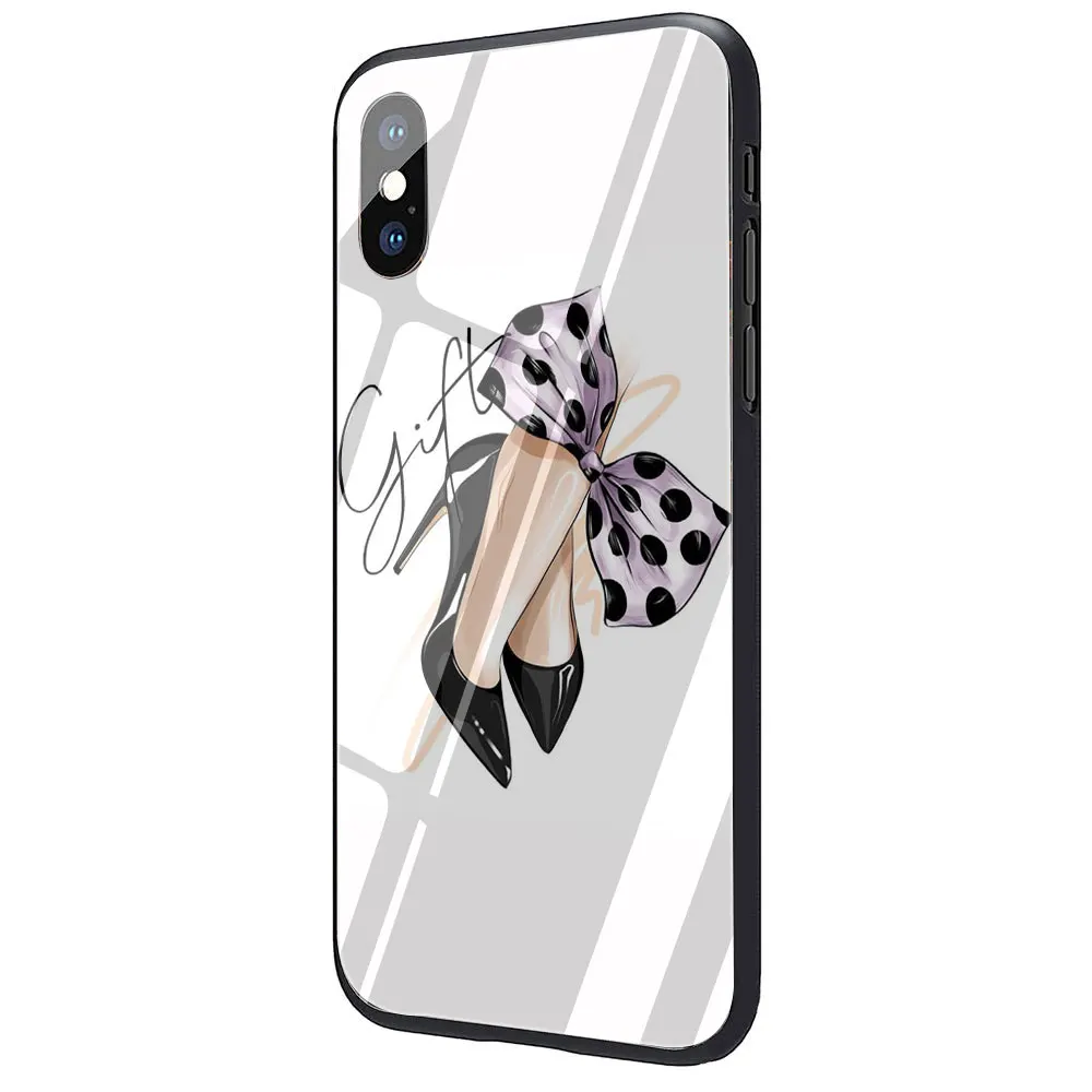 VOGUE Princess Girl Высокий каблук из закаленного стекла ТПУ черный чехол для iPhone X или 10 8 7 6 6S Plus Xr Xs Max - Цвет: G12